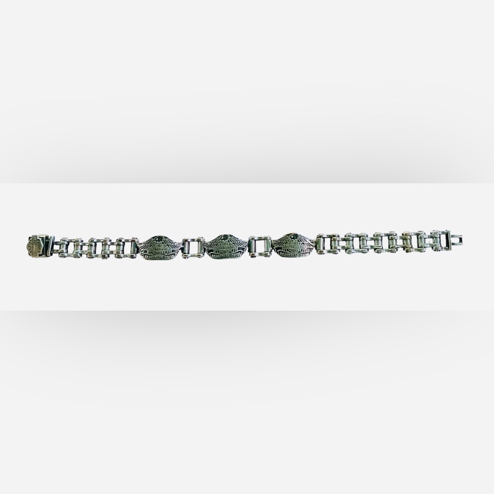 RARE Vintage Sterling Silver Harley Davidson Motorcycle Chain Link Bracelet